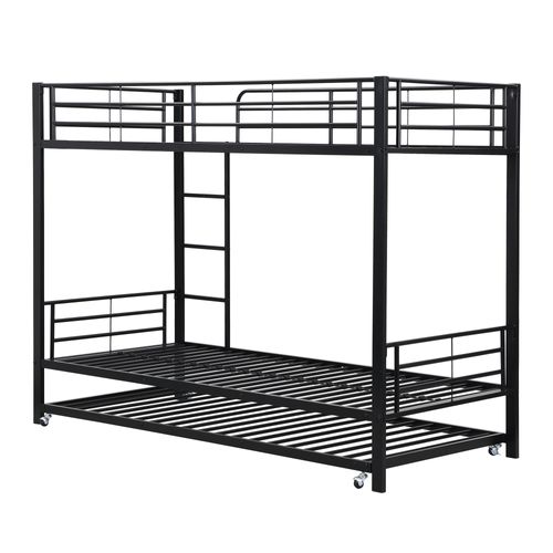 Lit Superposé Enfant 90x200 Cm, Avec Lit Gigogne 90x190 Cm, Fer, Noir