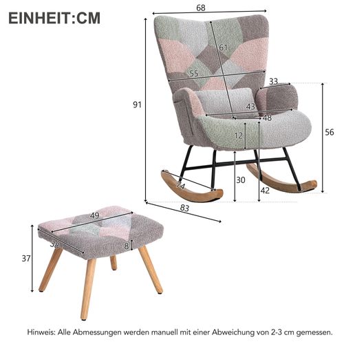 Chaise à Bascule, Rocking-chair Avec Repose-pieds Et Coussin Lombaire, Design Multicolore