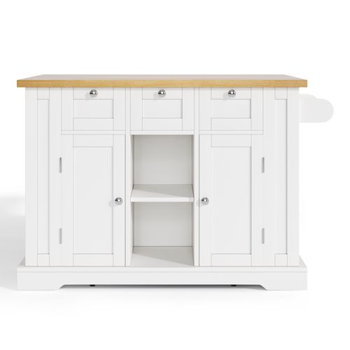 Buffet De Cuisine 132x40/70x 87cm, Plan De Travail Rabattable, Mdf, Blanc + Naturel