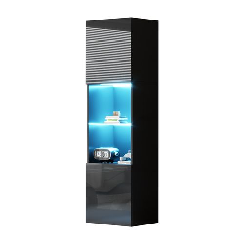 Vitrine noire Avec Éclairage LED, 1 Étagère En Verre, 45x35x160cm