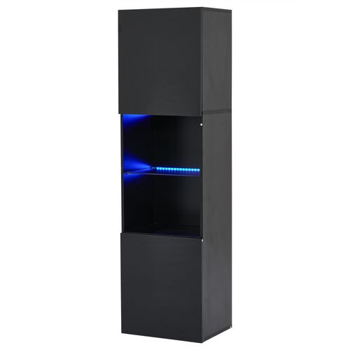 Vitrine noire Avec Éclairage LED, 1 Étagère En Verre, 45x35x160cm