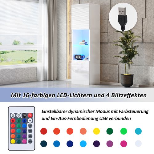 Vitrine blanche Avec Éclairage LED, 1 Étagère En Verre 45x35x160cm