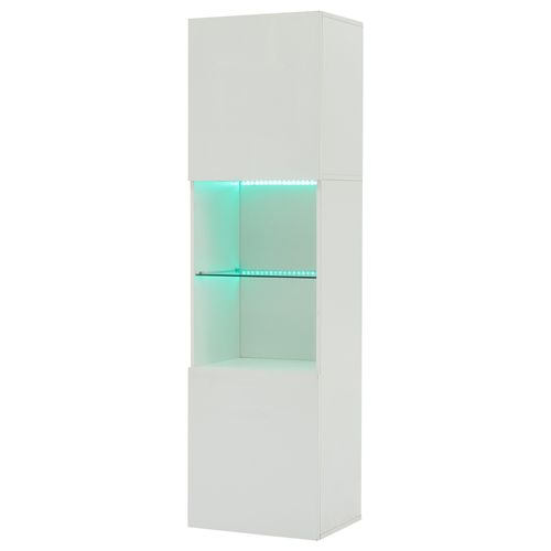 Vitrine blanche Avec Éclairage LED, 1 Étagère En Verre 45x35x160cm