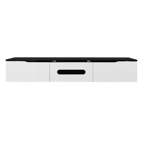 Meuble TV Noir Et Blanc, 3 Armoires, Éclairage LED, 180x35x30cm, Fixation Murale