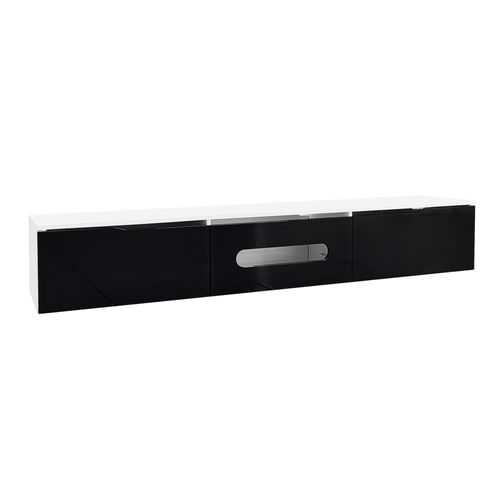 Meuble TV Noir Et Blanc, 3 Armoires, Éclairage LED, 180x35x30cm, Fixation Murale