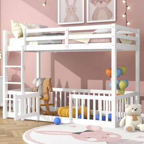 Lit enfant Superposé 90x200 Cm blanc avec 1 sommier à lattes, pin