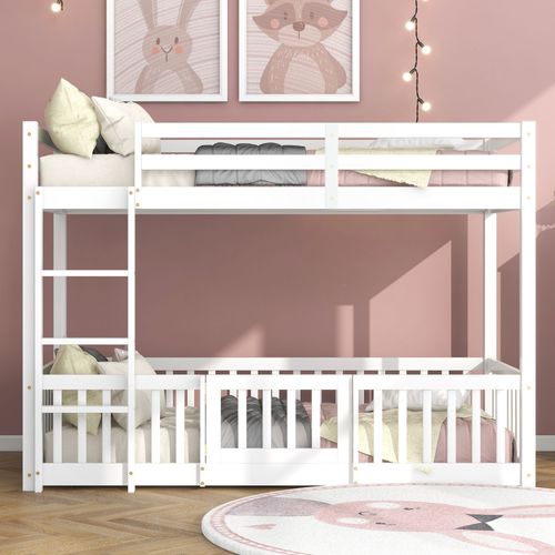 Lit enfant Superposé 90x200 Cm blanc avec 1 sommier à lattes, pin