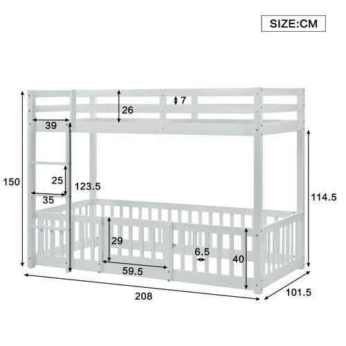 Lit enfant Superposé 90x200 Cm blanc avec 1 sommier à lattes, pin