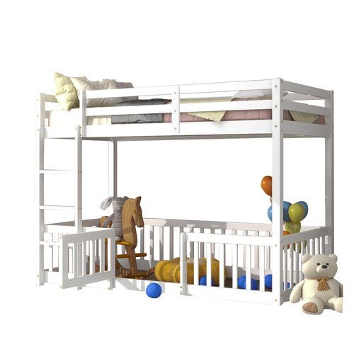 Lit enfant Superposé 90x200 Cm blanc avec 1 sommier à lattes, pin