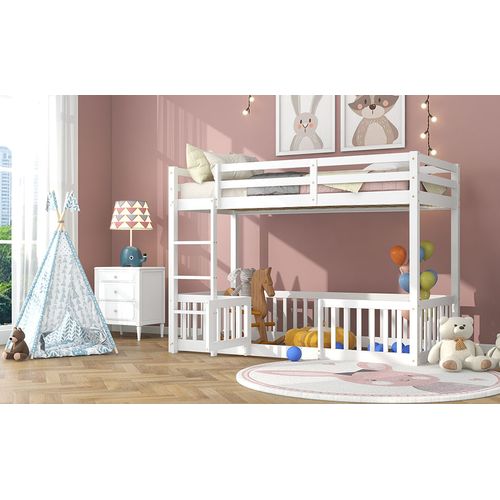 Lit enfant Superposé 90x200 Cm blanc avec 1 sommier à lattes, pin