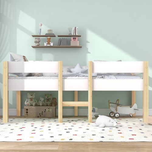 Lit Enfant Mi-hauteur 90x190 Cm Bois, Avec Barrière Anti-chute, Blanc Et Chêne