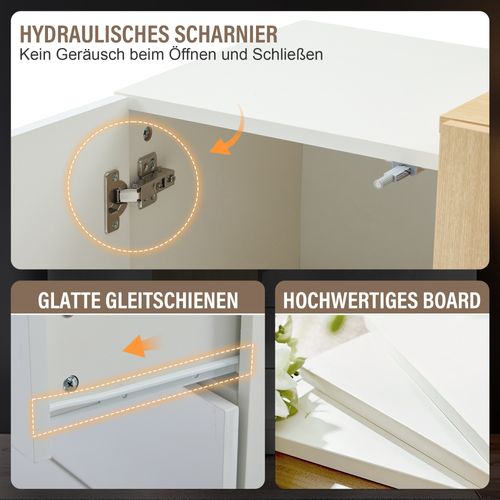 Buffet blanc brillant Avec 4 Tiroirs Et 2 Portes, 150x37.5x87cm