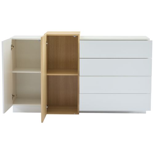 Buffet blanc brillant Avec 4 Tiroirs Et 2 Portes, 150x37.5x87cm