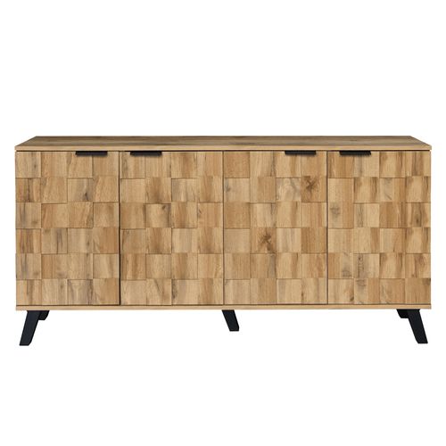Buffet Moderne 160.5x35.5x78cm, 4 Portes, Poignées Noir Mat, Couleur Bois