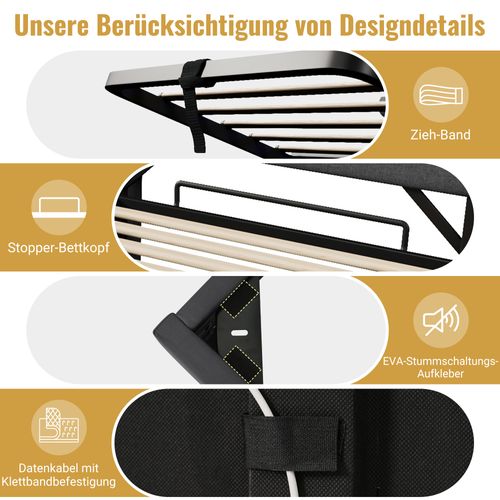 Lit Double Hydraulique 180x200 Avec Tête De Lit Rangement USB/type-c + Éclairage LED, Lin Beige