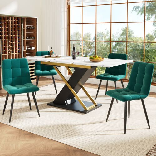 Table à Manger, Table Extensible 120-160x80x75.4cm, Blanc, Noir