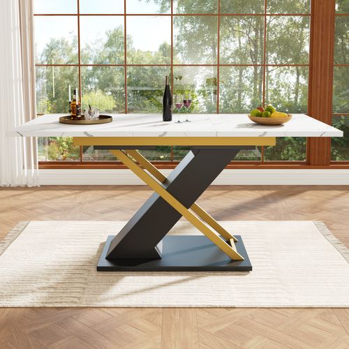 Table à Manger, Table Extensible 120-160x80x75.4cm, Blanc, Noir