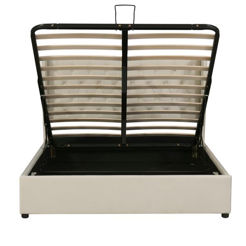 Lit Coffre 180x200 En Velours Avec Rangement Hydraulique Et Lattes, Beige