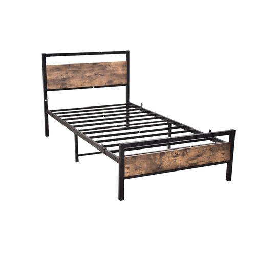 Lit Adulte 2 Personnes, Cadre De Lit, Lit 140x200 Cm, En Métal Noir Et Marron Avec Sommier à Lattes