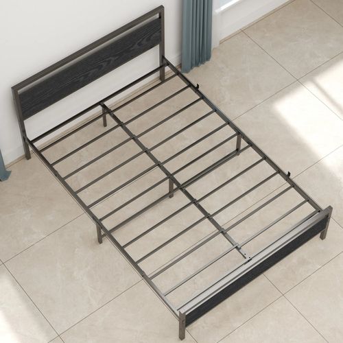 Lit Adulte Avec Tête De Lit, Cadre De Lit, Lit 140x200 Cm, En Métal Noir Avec Sommier à Lattes