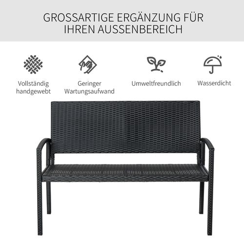 Banc De Jardin En Polyrotin 2 Places Pour Jardin Et Terrasse, 122 X 60 X 85 Cm , Noir