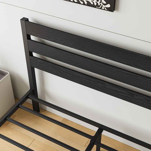 Lit Adulte 140x200 Cm, Cadre De Lit En Métal Noir Avec Sommier à Lattes