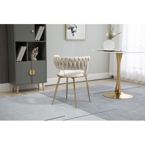 Fauteuil Moderne En Velours, Lot De 2, 57x55x70cm, Dossier Ajouré, Ivoire