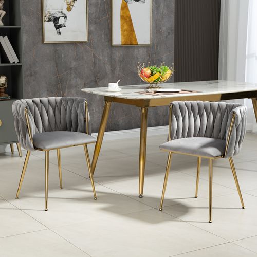 Fauteuil Moderne En Velours, Lot De 2, 55x50x74cm, Coussins Tissés à La Main, Gris