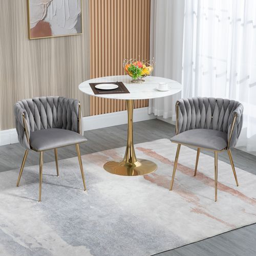 Fauteuil Moderne En Velours, Lot De 2, 55x50x74cm, Coussins Tissés à La Main, Gris