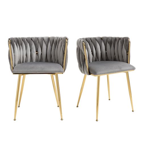 Fauteuil Moderne En Velours, Lot De 2, 55x50x74cm, Coussins Tissés à La Main, Gris