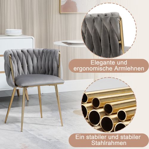 Fauteuil Moderne En Velours, Lot De 2, 55x50x74cm, Coussins Tissés à La Main, Gris