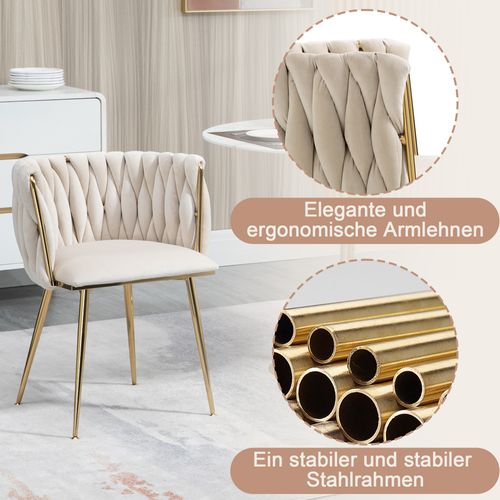 Fauteuil Moderne En Velours, Lot De 2, 55x50x74cm, Coussins Tissés à La Main, Ivoire