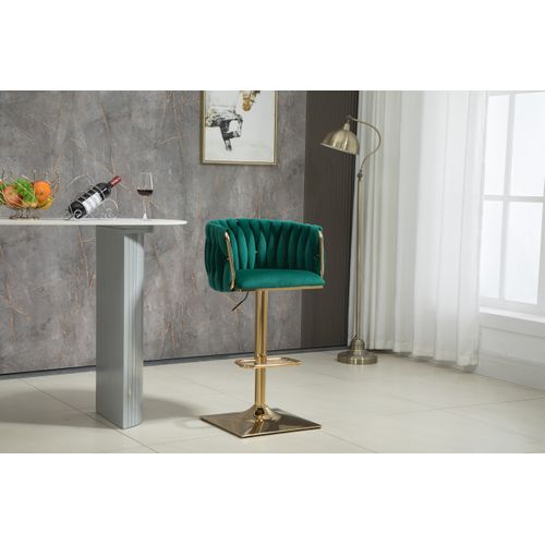 Tabouret De Bar Vintage En Velours, Lot De 2, 53x51x87cm, Rotatif à 360°, Émeraude