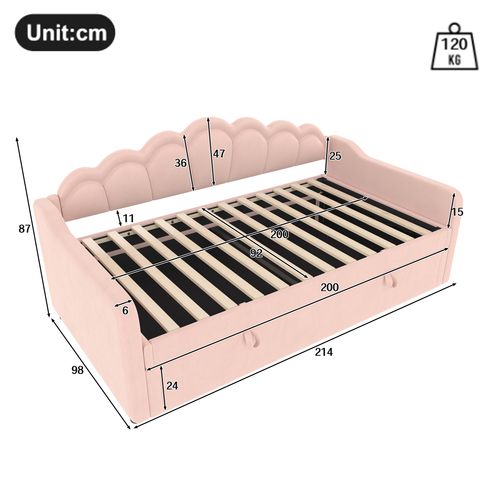 Lit Banquette 90x200 Cm Avec Rangement, LED Multicolore, Vérin Hydraulique, Velours Rose