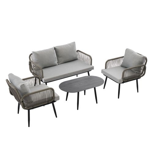 Ensemble De Canapés D'extérieur, Salon de jardin, 4 Places, 1 Table Basse, Gris