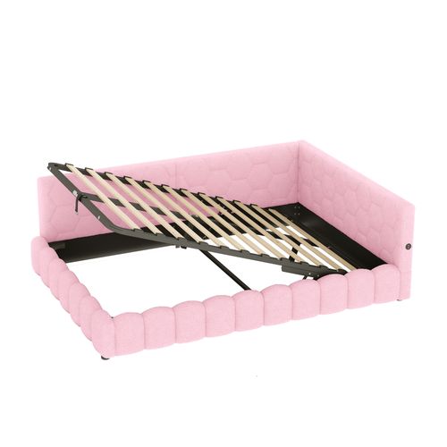 Lit Double Coffre Adulte 140x200cm Avec Éclairage LED, Avec USB-c, Imitation Laine, Rose