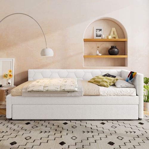 Lit Enfant 90x200 Cm Avec Lit Gigogne Et Lampe De Chevet, USB-c, Imitation Laine, Blanc