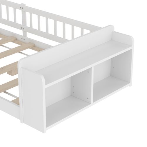 Lit Enfant 90x200cm, Rangement Ouvert, Avec Barrières Des Deux Côtés, Pin + Mdf, Blanc