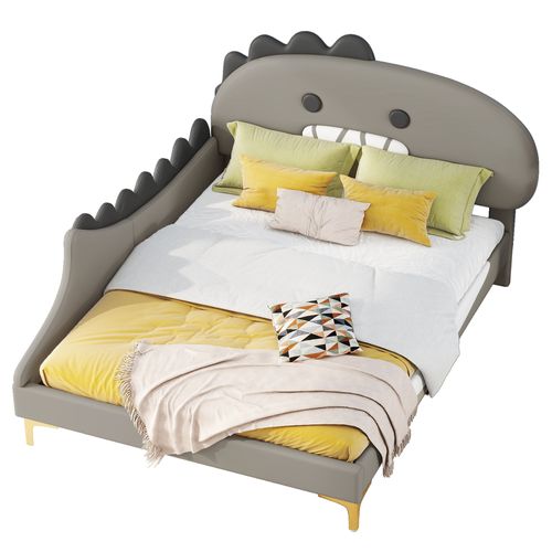 Lit Enfant 140x200 Cm Forme Dinosaure Cartoon – Pu Robuste – Vert