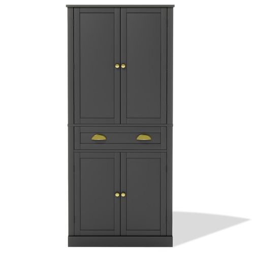 Buffet Haut 80x40x182 Cm, 4 Portes, 1 Tiroir, 4 Étagères Réglables, Mdf, Noir