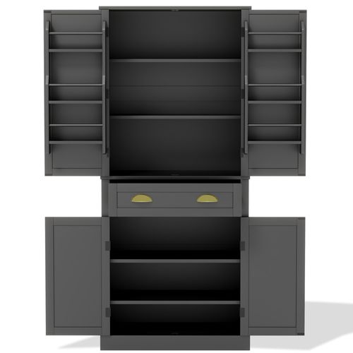 Buffet Haut 80x40x182 Cm, 4 Portes, 1 Tiroir, 4 Étagères Réglables, Mdf, Noir