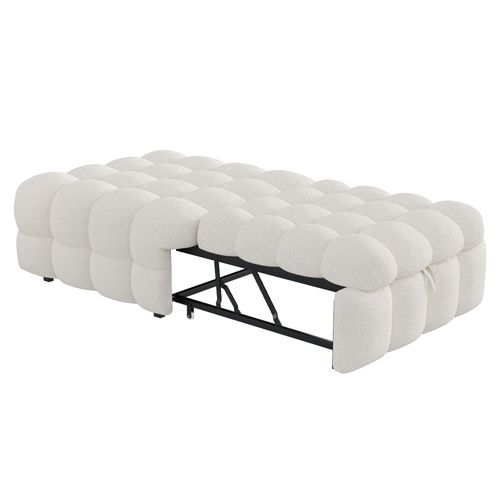 Lit Pliant Simple Rembourré 183x76x42cm, Repose-pieds 2 En 1, Canapé-lit, Tissu Teddy, Beige