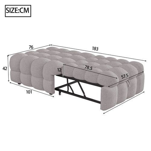 Lit Pliant Simple Rembourré 183x76x42cm, Repose-pieds 2 En 1, Canapé-lit, Tissu Teddy, Gris
