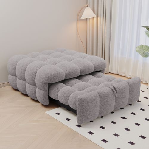 Lit Pliant Simple Rembourré 183x76x42cm, Repose-pieds 2 En 1, Canapé-lit, Tissu Teddy, Gris