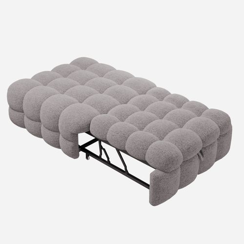 Lit Pliant Simple Rembourré 183x76x42cm, Repose-pieds 2 En 1, Canapé-lit, Tissu Teddy, Gris