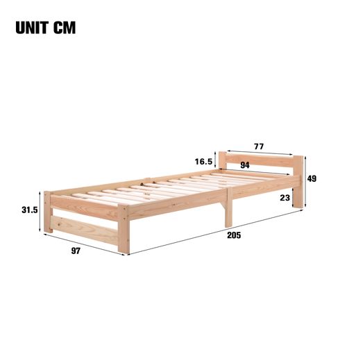 Lit En Bois 90x200 cm, Lit Enfant, Cadre De Lit Avec Sommier à Lattes, Naturel