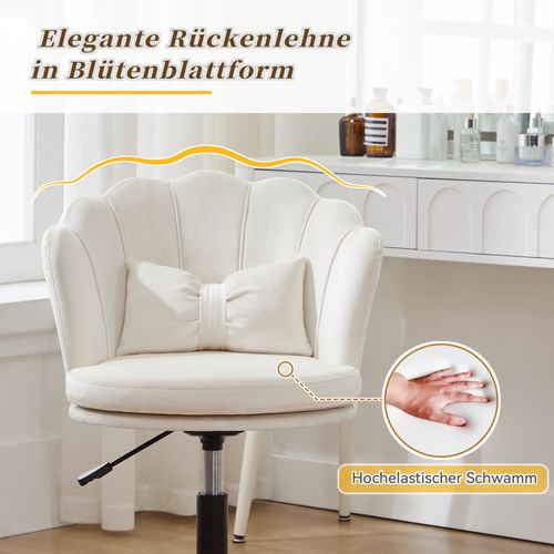 Fauteuil De Coiffeuse Moderne En Velours 55x62x73/83cm, Réglable En Hauteur, Pivotant à 360°, Beige