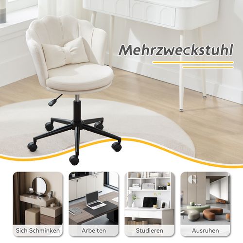 Fauteuil De Coiffeuse Moderne En Velours 55x62x73/83cm, Réglable En Hauteur, Pivotant à 360°, Beige