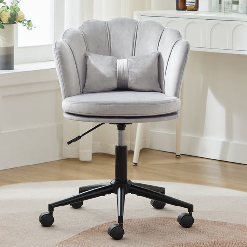 Fauteuil De Coiffeuse Moderne En Velours 55x62x73/83cm, Réglable En Hauteur, Pivotant à 360°, Gris