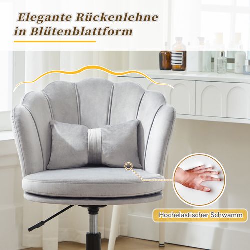 Fauteuil De Coiffeuse Moderne En Velours 55x62x73/83cm, Réglable En Hauteur, Pivotant à 360°, Gris